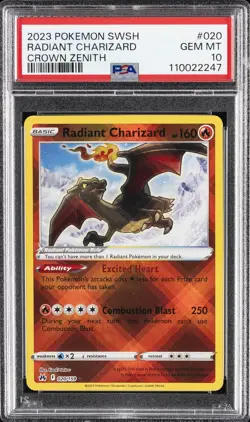 2023 POKEMON SWORD & SHIELD CROWN ZENITH #020 RADIANT CHARIZARD PSA 10 - Image 1