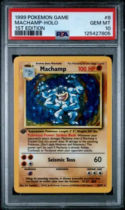 1999 POKEMON BASE SET 1ST EDITION #8 MACHAMP-HOLO PSA 10 - Image 1