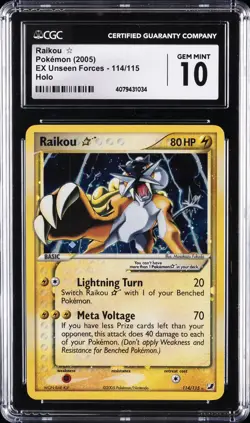 2005 POKEMON UNSEEN FORCES GOLD STAR #114 RAIKOU STAR CGC 10 - Image 1
