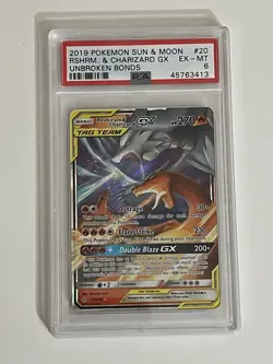 2019 Pokemon Reshiram & Charizard GX Holo PSA 6 - Unbroken Bonds 20/214 - Image 1