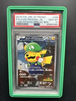 2016 POKEMON JPN XY PROMO #296 FULL ART/LUIGI PIKACHU PSA 10 - Image 1