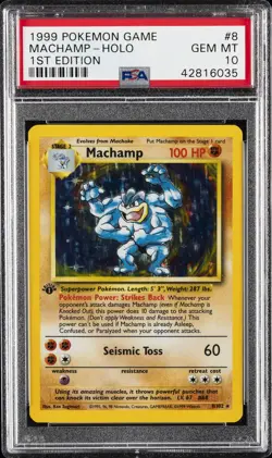 1999 POKEMON GAME 1ST ED #8 MACHAMP-HOLO PSA 10 - Image 1