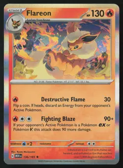 Pokemon Flareon 136/165 SV: Scarlet & Violet 151 Holo Pack Fresh - NM - Image 1