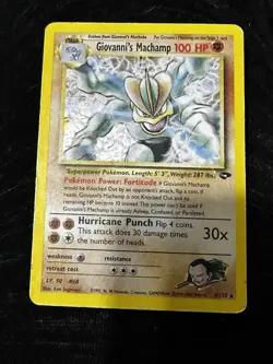 Pokemon TCG Giovanni's Machamp Holo Unlimited Rare Card Gym Challenge - Image 1
