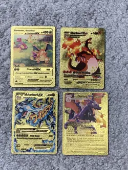 Set of 4 Charizard Gold Foil Fan Art Display Cards - Image 1