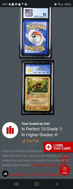 (POP 1) CGC 10 PERFECT Kabuto 36/92 EX Legend Maker Pokemon Card - Image 4