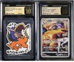CGC 10 Pristine 2 Card Combo Leon and Charizard 187/184 / B-side sticker pokemon - Image 1