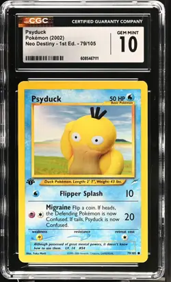 CGC 10 GEM MINT Psyduck 2002 Neo Destiny 1st Edition 79/105 Pokemon Card - Image 1