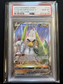 PSA 10 Galarian Sirfetch’d V 174 Full Art Holo 2020 Pokemon SWSH Vivid Voltage - Image 1