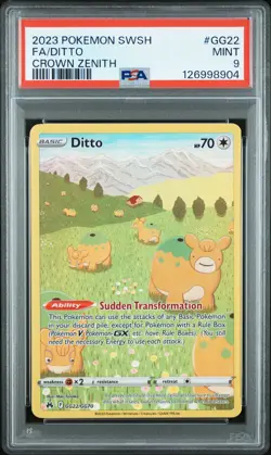2023 POKEMON SWORD & SHIELD CROWN ZENITH #GG22 FULL ART/DITTO PSA 9 - Image 1