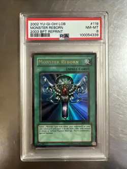 2002 Yu-Gi-Oh! Legend Of Blue Eyes Monster Reborn 2003 BPT Reprint LOB-118 PSA 8 - Image 1