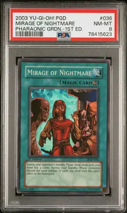 YUGIOH PSA 8 2003 Mirage of Nightmare PGD-036 Super Rare 1st Edition - Image 1
