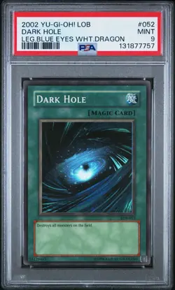 2002 Yu-Gi-Oh! Dark Hole Legend of Blue Eyes LOB Unlim Super Rare PSA 9 - Image 1