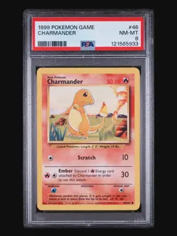 CHARMANDER 46/102 - BASE SET 1999 POKEMON CARD - FRESH SLAB - PSA 8 NM / MINT - Image 2