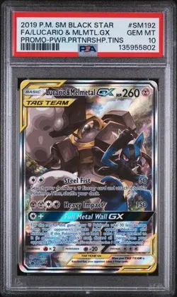 2019 POKEMON SM BLACK STAR PROMO SM192 FULL ART/LUCARIO & MELMETAL GX PSA 10 - Image 1
