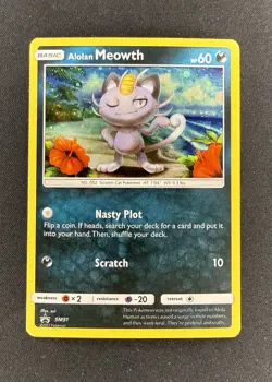 Pokemon Alolan Meowth SM51 Black Star Promo Holo LP TCG Pokemon Card - Image 1