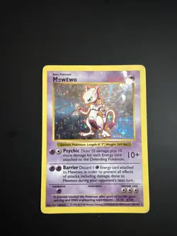 Pokemon Mewtwo TCG Base Set Holo Shadowless Rare Card 10/102 MP Condition - Image 3