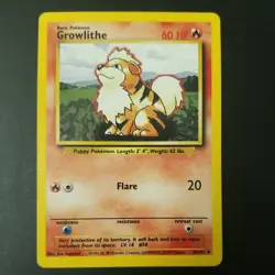 GROWLITHE 28/102 - BASE SET - VINTAGE WOTC Pokemon Card - Unlimited - NM - Image 1