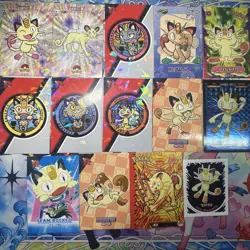 14 Meowth & Persian Holo Different Non-TCG Sets “FanArt” Pokemon Cards & Sticker - Image 1