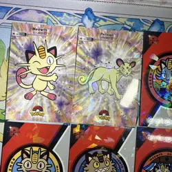 14 Meowth & Persian Holo Different Non-TCG Sets “FanArt” Pokemon Cards & Sticker - Image 3