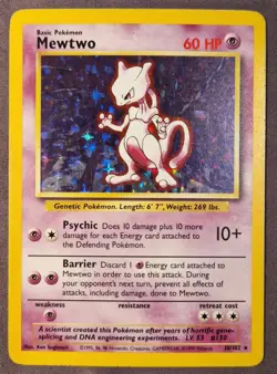 Pokemon TCG Mewtwo Holo Unlimited Rare Card 10/102 1999 Base Set - Image 1