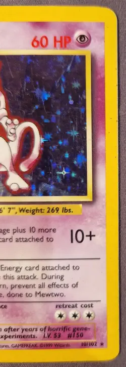 Pokemon TCG Mewtwo Holo Unlimited Rare Card 10/102 1999 Base Set - Image 5
