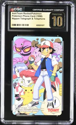 1998 POKEMON PHONE CARD ASH/TEAM ROCKET/POKEMON CGC 10 PRISTINE - Image 1