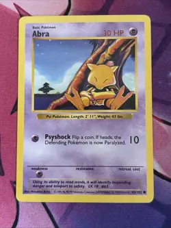 Abra LP 43/102 Shadowless Base Set Pokemon TCG Regular - Image 1