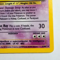 Pokemon TCG Alakazam Base Set #1/102 WOTC Vintage 1999 Holo Rare - Image 5