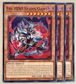 Yugioh! 3x Evil HERO Vicious Claws ALIN-EN005 Common 1st Ed NM - Image 1
