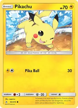 Pikachu 54/214 Common SM - Unbroken Bonds Pokemon Card - Image 1