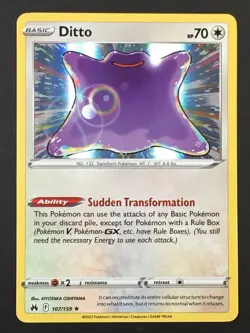 Pokemon TCG Ditto 107/159 SWSH Crown Zenith Holo Rare NM - Image 1