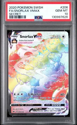 2020 Pokemon Sword Shield Full Art Snorlax VMAX Secret Rare 206/202 PSA 10 - Image 1