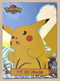 1999 Topps Pokemon Series 1 TV Animation TV2 #25 Pikachu Foil Blue Logo EXC - Image 1