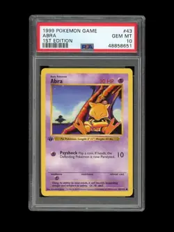Pokemon PSA 10 GEM MINT Abra 1st Edition Base Set Shadowless 1999 Card 43/102 - Image 1