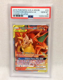 2019 POKEMON SUN & MOON COSMIC ECLIPSE #22 CHARIZARD & BRAIXEN GX PSA 10 - Image 1
