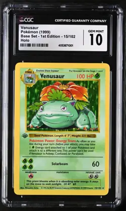 Pokemon Venusaur Base Set Shadowless 1st Edition Holo Rare #15 CGC 10 PSA - Image 1