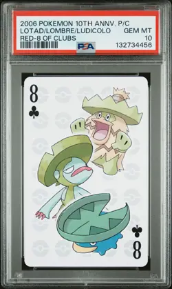 2006 POKEMON CENTER 10TH ANV PLAYING CARDS RED DECK LOMBRE/LOTAD/LUDICOLO PSA 10 - Image 1