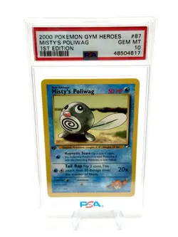Pokemon Card 1st Edition Misty’s Poliwag PSA 10 Gem Mint, Gym Heroes #87, 2000 - Image 1