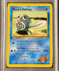 Pokemon Card 1st Edition Misty’s Poliwag PSA 10 Gem Mint, Gym Heroes #87, 2000 - Image 2