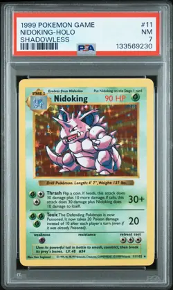 1999 POKEMON BASE SET SHADOWLESS #11 NIDOKING-HOLO PSA 7 - Image 1