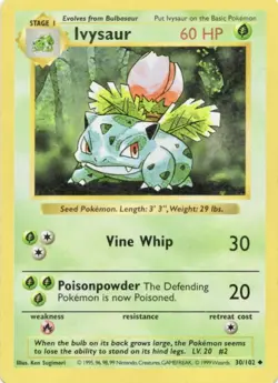 Ivysaur - 30/102 - Pokemon Base Set Shadowless Card WOTC LP - Image 1