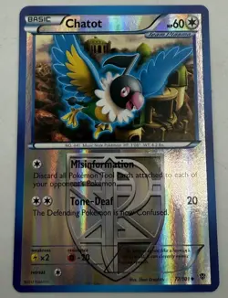 Pokemon TCG Chatot 77/101 Black White Plasma Blast Reverse Holo Card - Image 1