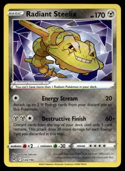 Radiant Steelix Holo Rare Pokemon Card Lost Origin 124/196 - Image 1