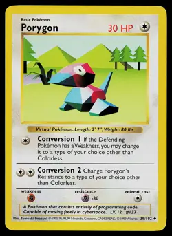 Pokemon Card - Porygon Base Set (Shadowless) 39/102 Non-Holo - Image 1