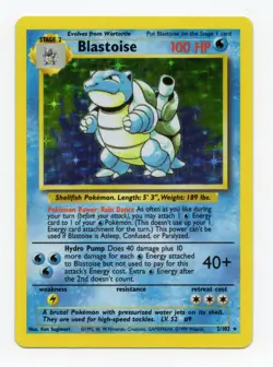 Pokemon TCG Base Set Blastoise Holo Card 2/102 NM- - Image 1