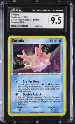 CGC 9.5 MINT+ Corsola EX Unseen Forces 37/115 Reverse Holo STAMPED Pokemon Card - Image 1