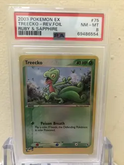 2003 Pokemon PSA 8 NM-MT Treecko 75/109 EX Ruby & Sapphire Reverse Holofoil 161 - Image 1