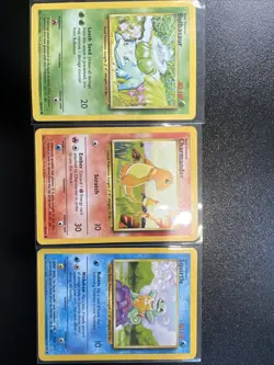 1999 Pokemon Base Set Bulbasaur 44/102, Squirtle 63/102, Charmander 46/102 NM - Image 1