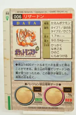 Pokemon card TCG Carddass Pocket Monsters Charizard No.006 RED 1996 Japanese - Image 4